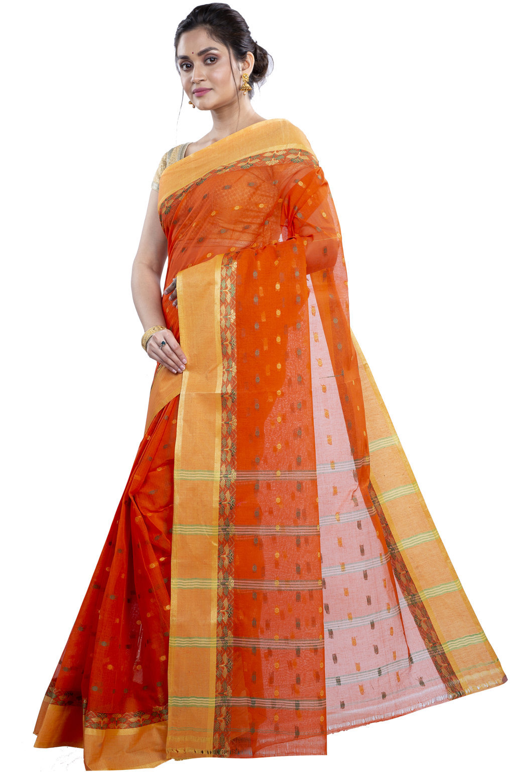 Orange Pure Cotton JoraPata Tant Saree (781)